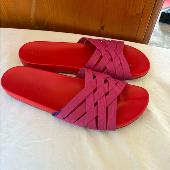 Rothy's The Slide Women's Pink and Cherry Red Woven Crossover Sandals Women’s 11 - Picture 2 of 7